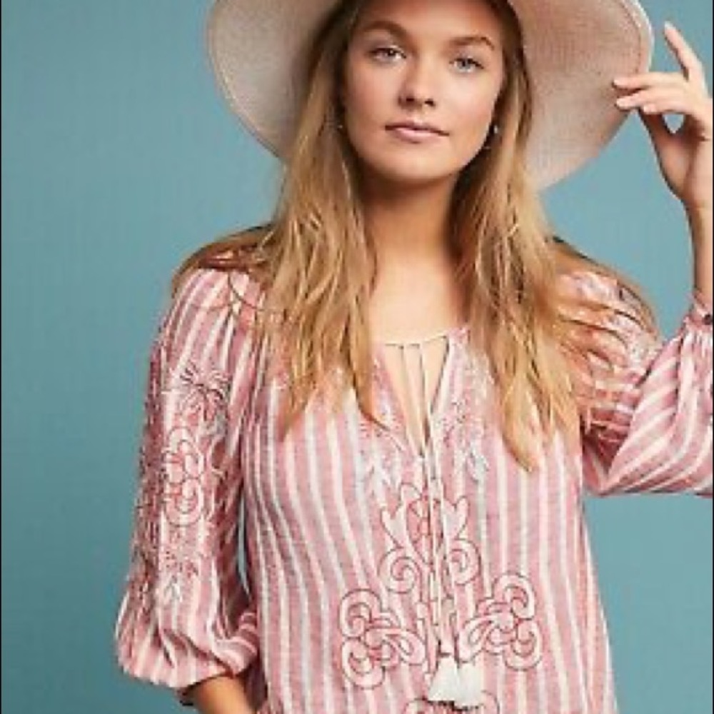 NWOT Anthro Akemi+Kin Linen Striped Peasant Blouse
